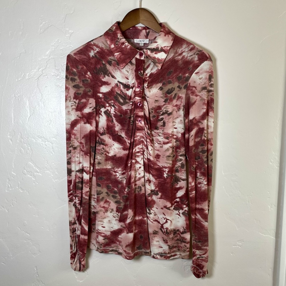Vintage 90s y2k Cache Size Large Blouse - Red Tie Dye Half Button Luxury - Picture 1 of 11
